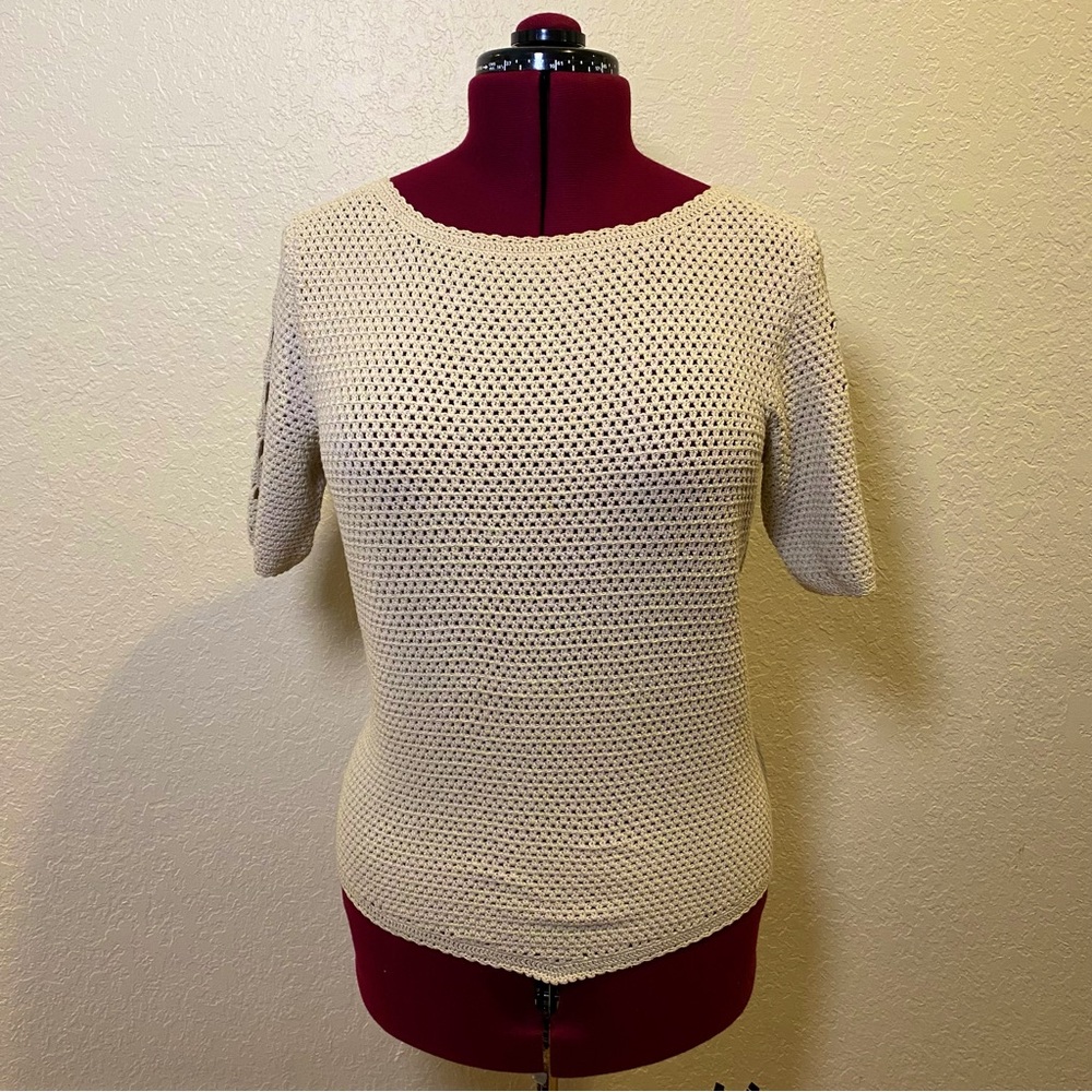 Dana Bachman | Cream Crocheted Top with Sun Design M 🥐✨